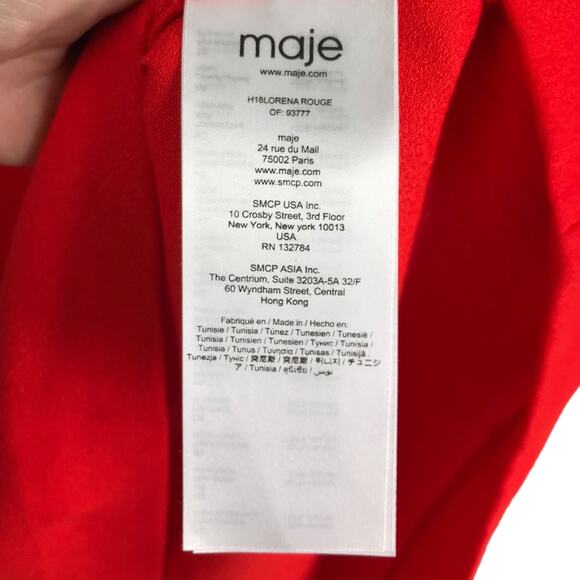 Maje Blouse Womens Sz 1 Red Sleeveless Ruffled Front One Shoulder Top Crew Neck - Picture 8 of 10